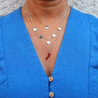 Silver Steel Necklace – Multi-strand Horn & Heart Chain | Amore