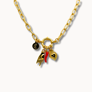 Steel Necklace – Horn Link Chain, Mano Cornuto & Sacred Heart | Vabbe
