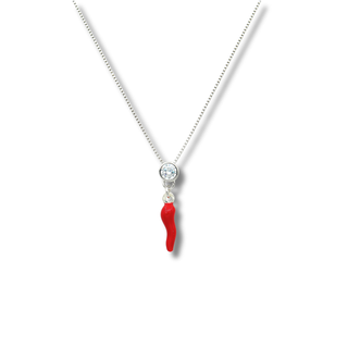 Silver Necklace – Horn & Solitaire Zircon Double Pendant Chain | L'Iconica