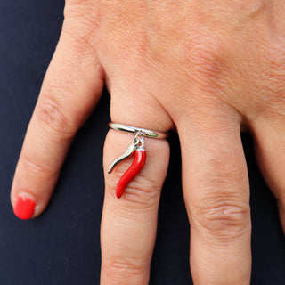 Adjustable Steel Ring – Doppio Corno Pendant | L’Iconica