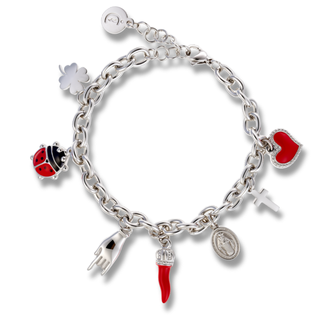 Steel Bracelet Corno Corona, Clover, Mano Cornuto, Cross, Ladybug I Fortuna