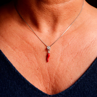 Silver Necklace – Horn & Solitaire Zircon Double Pendant Chain | L'Iconica