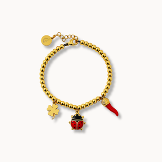Stainless Steel Beaded Bracelet – Corona Horn, Ladybug & Clover | Fortuna