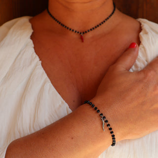 Bracelet Chaîne en Acier – Perles Cristallo & Corne | Eleganza