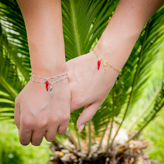 Sterling Silver Bracelet – Beaded Chain & Horn Pendant | Eleganza