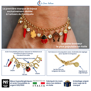 Steel Bracelet – Corno Corona, Clover, Horseshoe, Ladybug | Fortuna