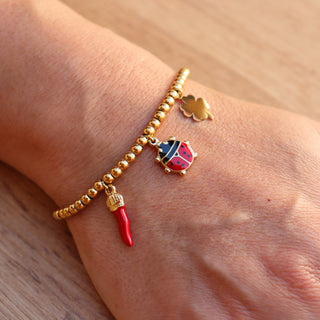 Stainless Steel Beaded Bracelet – Corona Horn, Ladybug & Clover | Fortuna