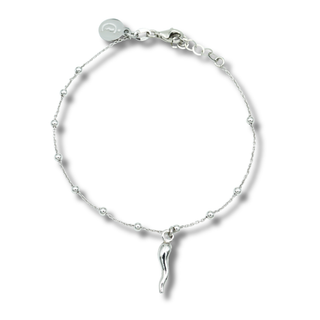 Sterling Silver Bracelet – Beaded Chain & Horn Pendant | Eleganza
