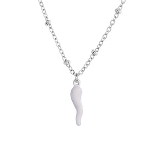 Silver Necklace – Beaded Chain & Horn Pendant | Eleganza
