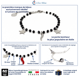 Steel Chain Bracelet – Crystal, Horn & Star Beads | Fortuna