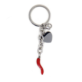 Steel Keychain – Red Horn (Rosso) & Heart Links | Amore