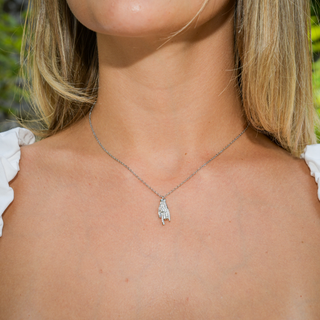 Silver Steel Necklace – Chain, Mano Cornuto & Embedded Zircon | Eleganza