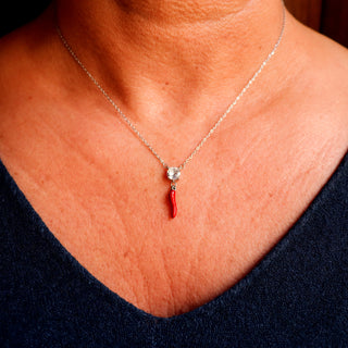 Silver Steel Chain Necklace – Horn & Solitaire Zircon | L'Iconica