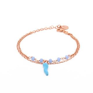 Fortuna Double-Row Chain Bracelet in Rose Silver, Silver Horn Crystal Beads
