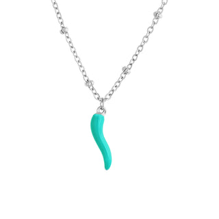 Silver Necklace – Beaded Chain & Horn Pendant | Eleganza