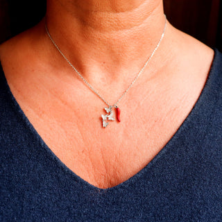 Silver Steel Chain Necklace – Horn & Zircon Butterflies | Estate