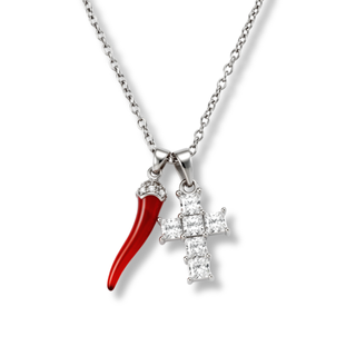 Steel Chain Necklace – Horn Corona & Zircon Cross | Vabbe