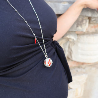 Eleganza Necklace Beaded Chain, Albero della Vita Bola with Zircons and Horn
