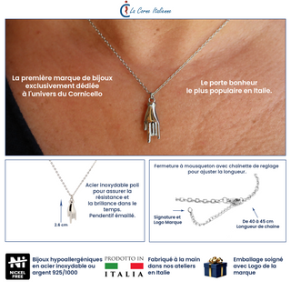 Stainless Steel Chain Necklace – Mano Corno Pendant | L’Iconica