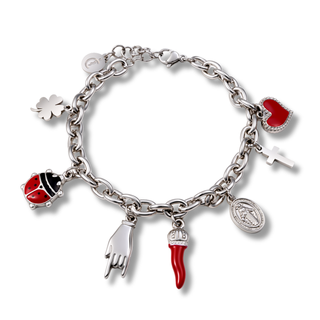 Steel Bracelet Corno Corona, Clover, Mano Cornuto, Cross, Ladybug I Fortuna