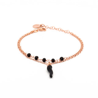 Fortuna Double-Row Chain Bracelet in Rose Silver, Silver Horn Crystal Beads