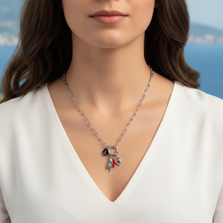 Steel Necklace – Horn Link Chain, Mano Cornuto & Sacred Heart | Vabbe