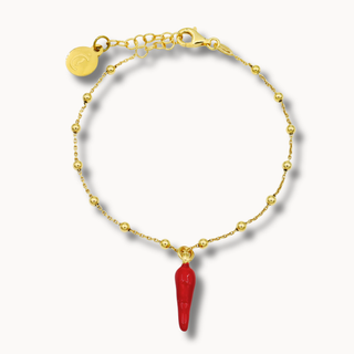 Gold-Plated Silver Bracelet – Beaded Chain & Horn Pendant | Eleganza
