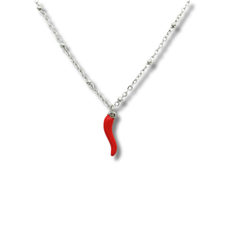 Steel Necklace – Beaded Chain & Horn Pendant | Eleganza