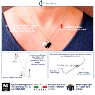 Steel Chain Necklace – Horn & Zircon Heart Medallion | Amore